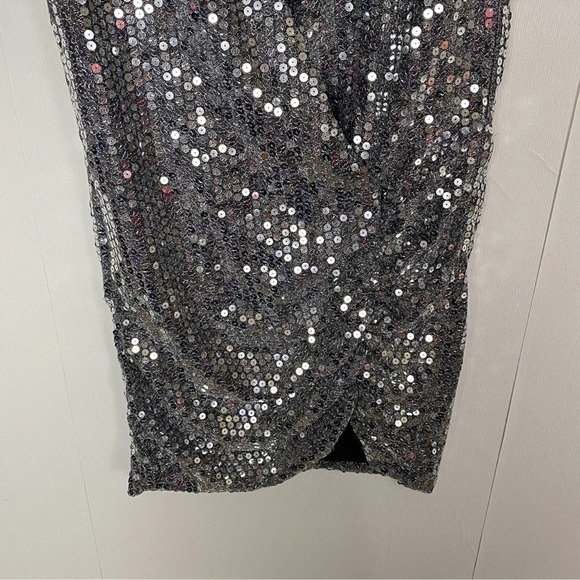 ZARA Draped Padded Silver Sequin Mini Dress Womens Size Small Blogger Favorite - Picture 2 of 4